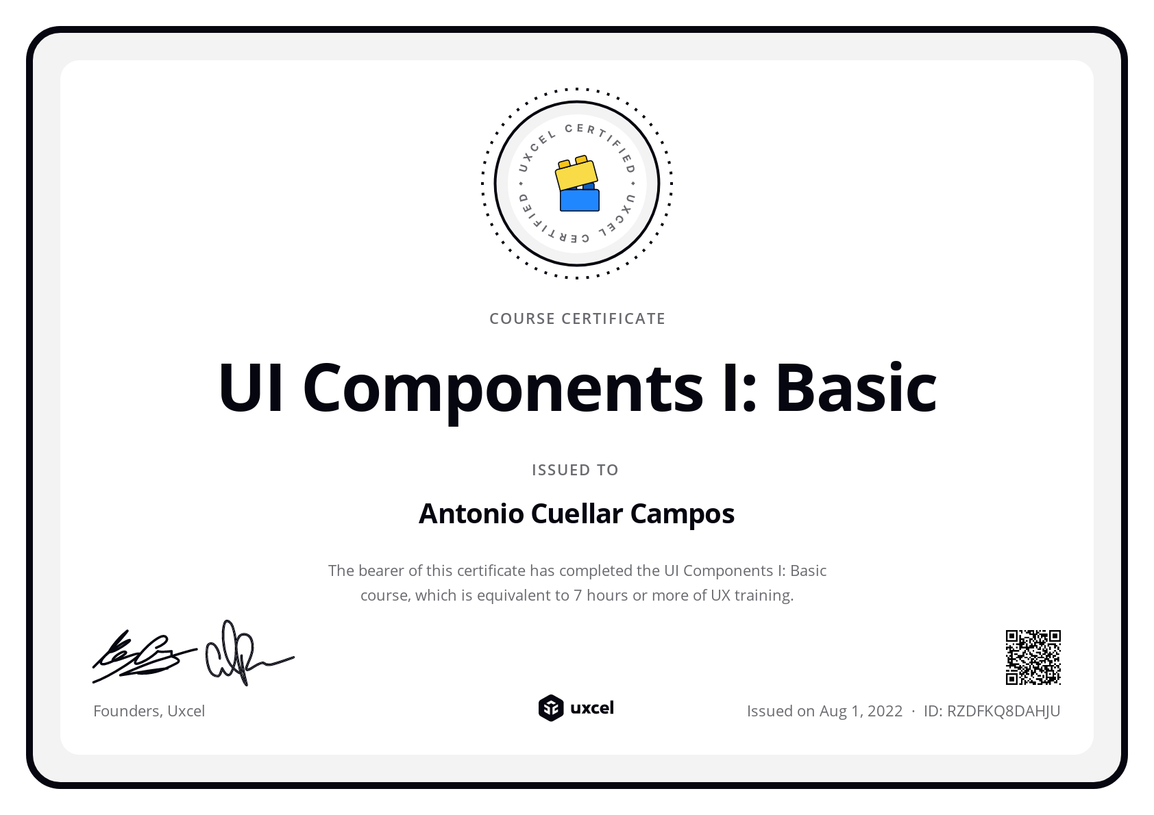 Antonio Cuellar Campos's certificate